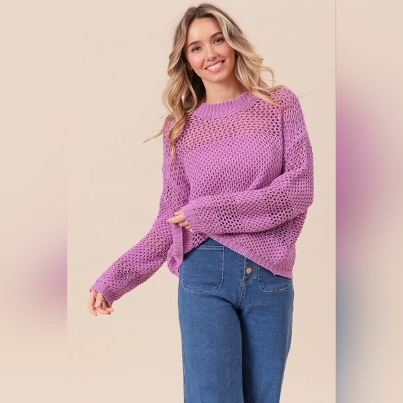 BiBi Openwork Long Sleeve Knit Top - Picture 6 of 7